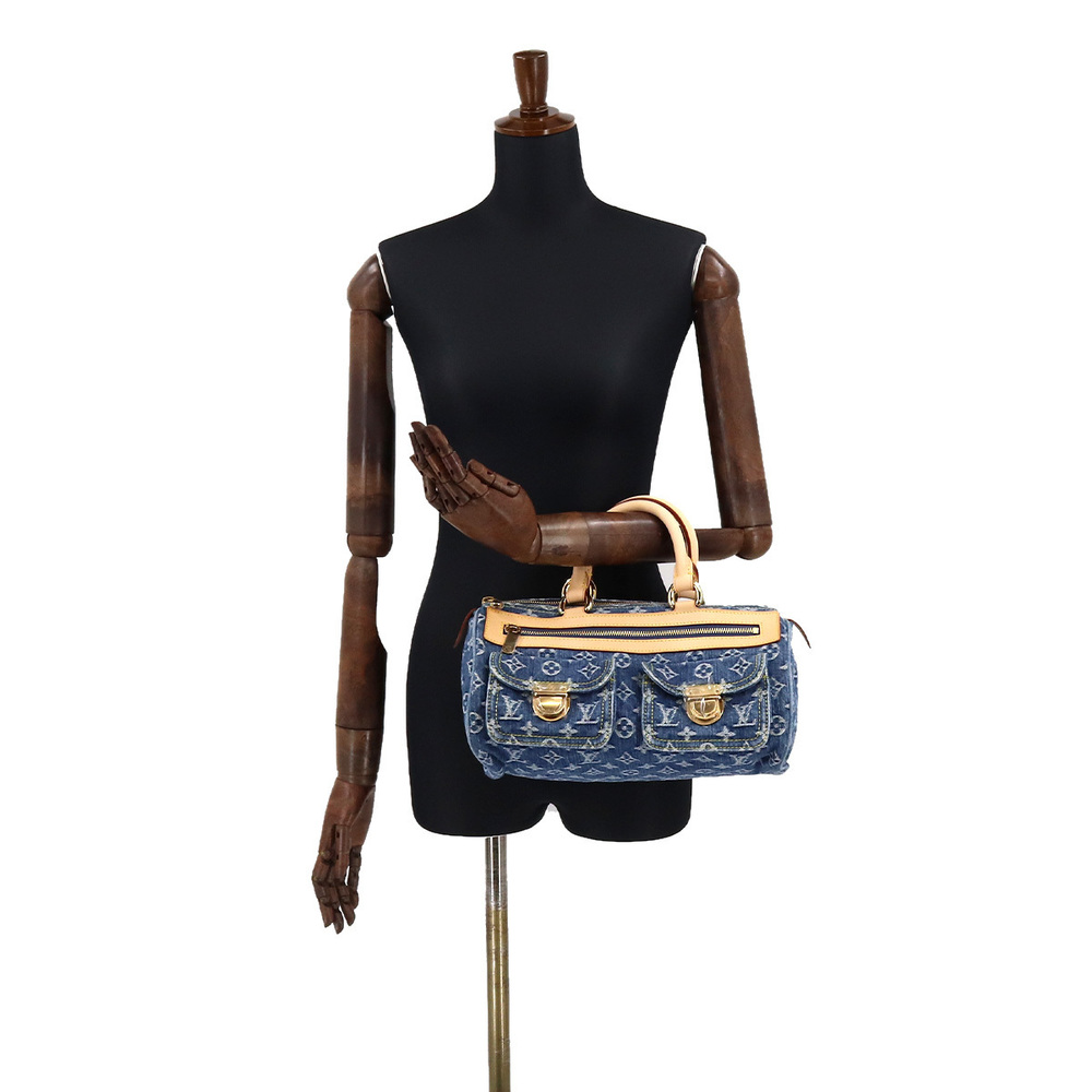Louis Vuitton Monogram Denim Neo Speedy Hand Bag Canvas Leather Blue